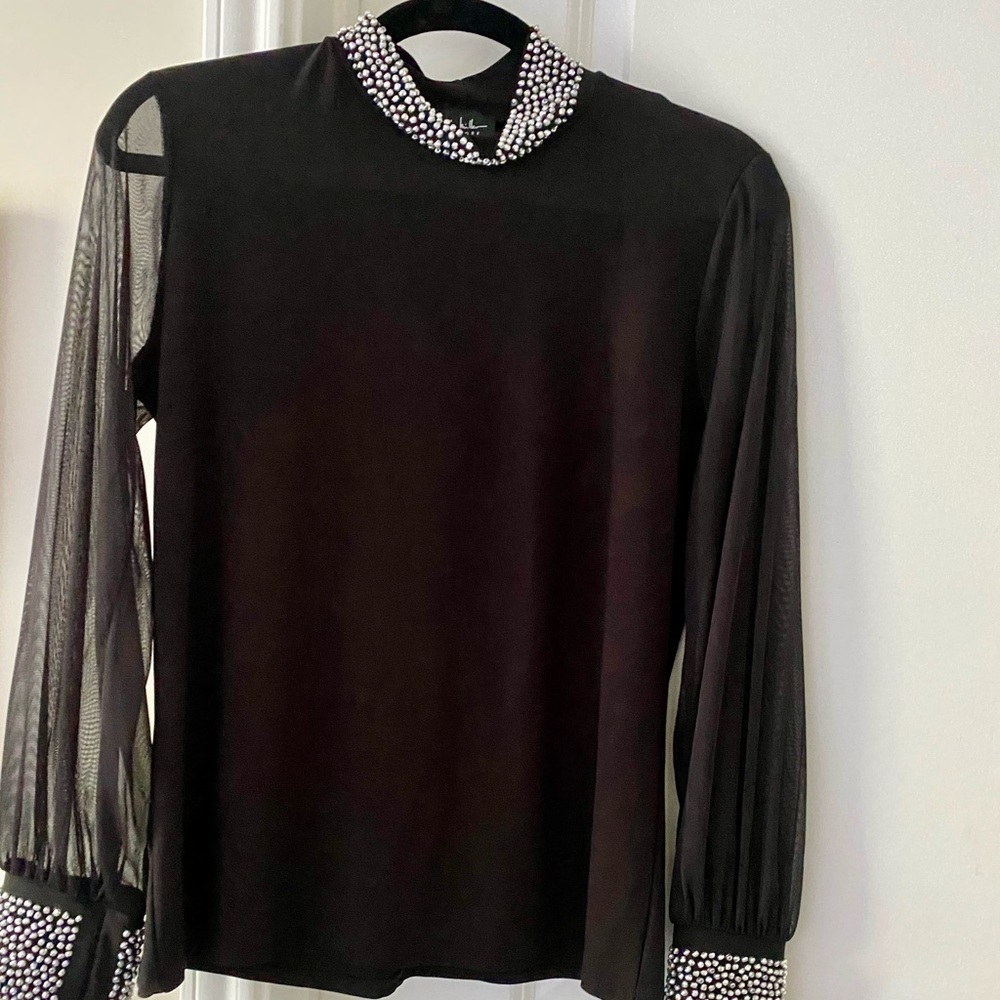 NWT Nichole Miller Black Long Sleeves with Embellishment, Size M
